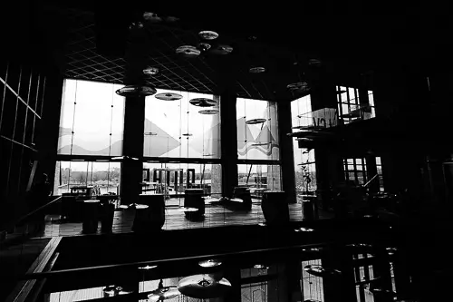 Modern Washington DC corporate event venue with floor-to-ceiling windows and open reception space