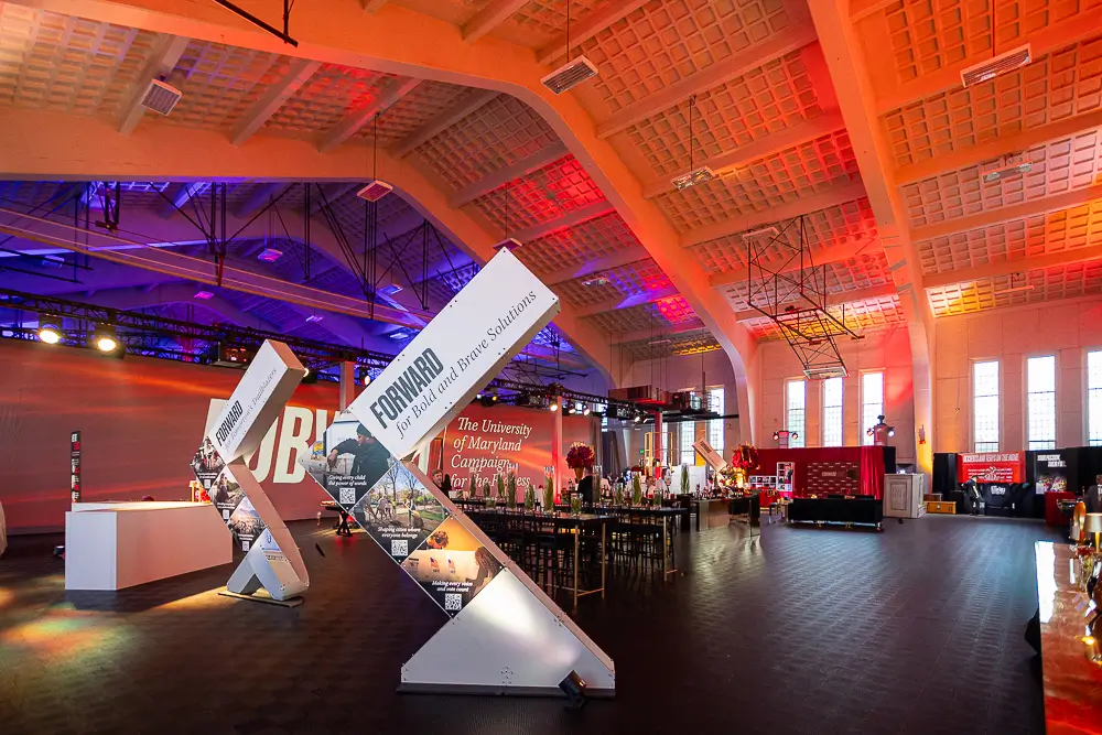 Large University of Maryland event venue in the Washington DC area with branded corporate installations