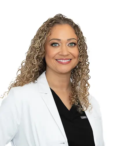 Professional medical headshot of woman in lab white coat photographed in Washington DC by District Pixel