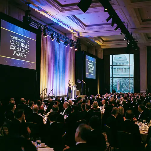 Corporate awards gala keynote speaker stage in Washington DC photographed by District Pixel